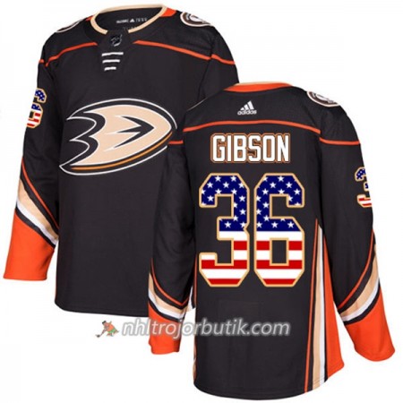 Män Ishockey Anaheim Ducks Tröja John Gibson 36 Adidas 2017-2018 Svart USA Flag Fashion Authentic